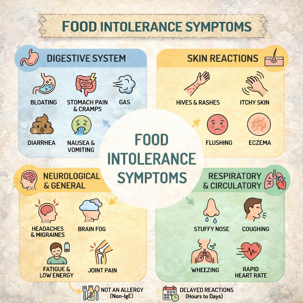 Food sensitivity symptoms illustration